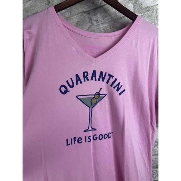 Life Is‎ Good T-shirt Pink V Neck 100% Cotton Tee Top Quarantini Size XXL 2x - Picture 1 of 9